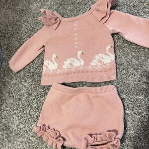 Janie and Jack Pink Swan Knit Set